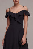 Cold Shoulder A Line Ruffled Midi Little Black Dress