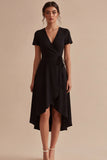 A Line V Neck Short Sleeves High Low Little Black Dress