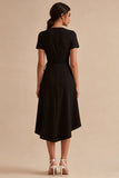 A Line V Neck Short Sleeves High Low Little Black Dress