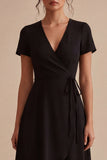 A Line V Neck Short Sleeves High Low Little Black Dress