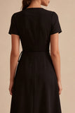 A Line V Neck Short Sleeves High Low Little Black Dress