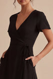 A Line V Neck Short Sleeves High Low Little Black Dress