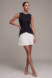 Black and White A Line Pleated Short Formal Dress