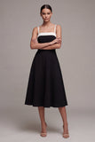 Black A Line Spaghetti Straps Midi Formal Dress
