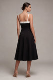 Black A Line Spaghetti Straps Midi Formal Dress
