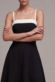 Black A Line Spaghetti Straps Midi Formal Dress
