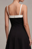 Black A Line Spaghetti Straps Midi Formal Dress