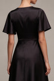 Black A Line V Neck Midi Formal Dress