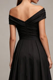 Black A Line Ruched Midi Formal Dress