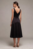 V Neck Black A Line Midi Formal Dress