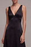 V Neck Black A Line Midi Formal Dress