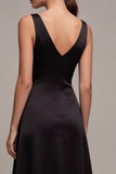 V Neck Black A Line Midi Formal Dress