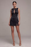 A Line Round Neck Little Black Dress with Slit