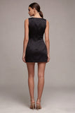 A Line Round Neck Little Black Dress with Slit