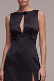 A Line Round Neck Little Black Dress with Slit