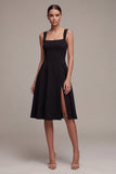 A Line Thick Straps Backless Midi Formal Dress with Slit