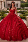 Sparkly Red Ball Gown Corset Long Quinceanera Dress