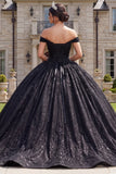 Black A Line Sparky Ball Gown Long Quinceanera Dress