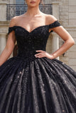 Black A Line Sparky Ball Gown Long Quinceanera Dress
