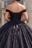Black A Line Sparky Ball Gown Long Quinceanera Dress