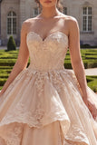 Appliqued Champagne Floral A Line Ball Gown Long Quinceanera Dress