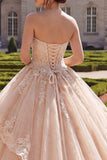 Appliqued Champagne Floral A Line Ball Gown Long Quinceanera Dress