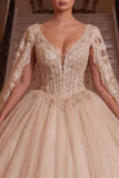 Corset Champagne Floral Ball Gown Princess Long Quinceanera Dress