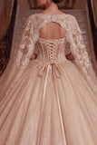 Corset Champagne Floral Ball Gown Princess Long Quinceanera Dress