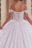 Sparkly White Corset Ball Gown Long Quinceanera Dress
