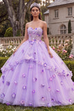 Lilac Floral Corset Ball Gown Sweetheart Princess Long Quinceanera Dress