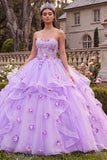 Ruffled Lilac Floral Corset Ball Gown Sweetheart Princess Long Quinceanera Dress