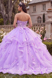 Ruffled Lilac Floral Corset Ball Gown Sweetheart Princess Long Quinceanera Dress
