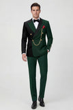 Peak Lapel Dark Green 2 Piece Double Breasted Men's Prom Suits