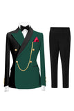 Peak Lapel Dark Green 2 Piece Double Breasted Men's Prom Suits