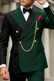 Peak Lapel Dark Green 2 Piece Double Breasted Men's Prom Suits