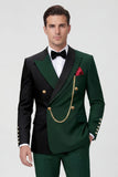 Peak Lapel Dark Green 2 Piece Double Breasted Men's Prom Suits