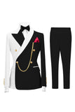 Double Breasted 2 Piece Peak Lapel Black Men's Prom Suits