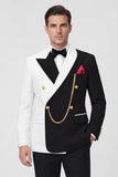 Double Breasted 2 Piece Peak Lapel Black Men's Prom Suits