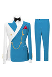 Double Breasted 2 Piece Peak Lapel Black Men's Prom Suits