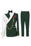 Double Breasted 2 Piece Peak Lapel Black Men's Prom Suits