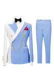 Double Breasted 2 Piece Peak Lapel Black Men's Prom Suits