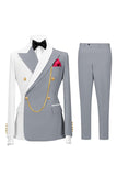 Double Breasted 2 Piece Peak Lapel Black Men's Prom Suits