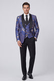Shawl Lapel 3 Piece Blue One Button Men's Wedding Suits