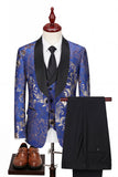 Shawl Lapel 3 Piece Blue One Button Men's Wedding Suits