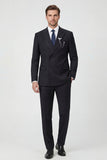 Double Breasted Peak Lapel 2 Piece Black Men's Prom Suits