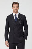 Double Breasted Peak Lapel 2 Piece Black Men's Prom Suits