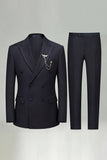 Double Breasted Peak Lapel 2 Piece Black Men's Prom Suits