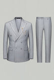 Double Breasted Peak Lapel 2 Piece Black Men's Prom Suits