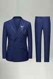 Double Breasted Peak Lapel 2 Piece Black Men's Prom Suits