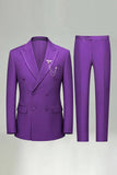 Double Breasted Peak Lapel 2 Piece Black Men's Prom Suits